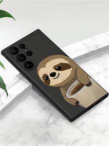 1pc Cute & Playful Milk Tea Sloth Anti-Drop Anti-Slip Black Phone Case, Compatible With IPhone, Honor, Redmi, Galaxy, And 12T/13T/14T - Black - View 4