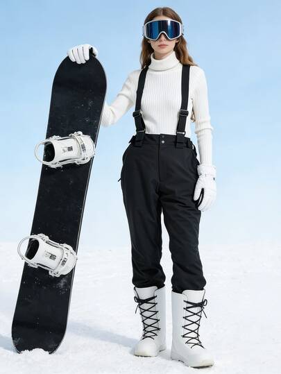 1 双女式宽松滑雪裤，带可调节背带，可机洗，适合户外活动，冬季滑雪裤，滑雪装备，寒冷天气服装，运动裤，加固结构，功能性滑雪裤，雪地装备，运动裤，连体滑雪服