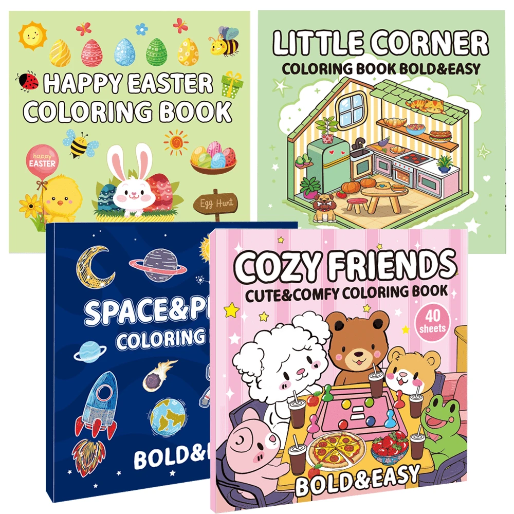 40-Page Coloring Book: Space, Easter, Best Friends, Little Corners, Suitable For Adults And Teens, Super Cute And Comfortable Cozy Design, Simple And Easy To Use, Ideal For Relaxation And Learning. Coloring Book For Teens, Great Gift For Boys And Girls On Halloween, Christmas, Children's Birthday, School Supplies, Art Supplies, Teacher Gifts, Christmas Gifts, Children's Gifts, Back To School Supplies - Multicolor - View 1