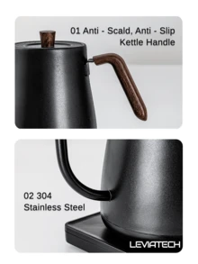 LEVIATECH 1个咖啡壶，电热水壶，1000瓦手冲咖啡壶，适用于咖啡和茶，27盎司（约700毫升）鹅颈式电热水壶，带自动断电防干烧保护，0.8升，黑色 - 英規插(220-240V) - 查看 6
