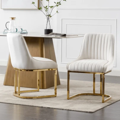 chairus 2PCS Wahson Velvet Dining Chairs Kitchen Side Chairs Upholstered Corner Chairs With Golden Metal Frame, Armless Side Chairs For Dining Room/Restaurant,Dining Table And Chairs