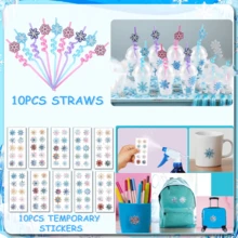 132pcs Snowflake Party Favor - Winter Party Favors Snowflake Princess Theme Party Supplies Set With Gift Box DIY Glasses Hairpin Bubble Stick Bracelet Straw Sticker Keychain Perfect For Winter Party Birthday Classroom Rewards Christmas - 淺藍色 - 查看 8
