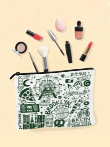 1PC Brooklyn New York Makeup Bag With Zipper Closure | Makeup Bag Cosmetic Bag,Portable Cosmetic Lipstick Bag,Travel Essential, For Girl Gift Cosmetic Bag Zipper Pouch Bags - Multicolor - View 5