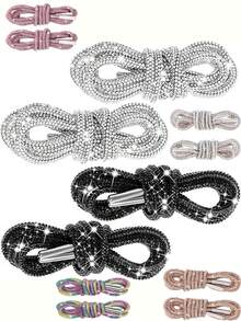 2 件 120 厘米奢华水钻鞋带，圆形水钻鞋带/帽带，时尚闪亮，水晶抽绳运动鞋，运动鞋 - 白色 - 查看 3