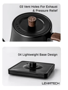 LEVIATECH 1个咖啡壶，电热水壶，1000瓦手冲咖啡壶，适用于咖啡和茶，27盎司（约700毫升）鹅颈式电热水壶，带自动断电防干烧保护，0.8升，黑色 - 英規插(220-240V) - 查看 7