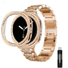 1 Set Jewelry Rhinestone Metal Watch Band + Shiny Watch Case For 40mm/44mm Galaxy Watch 8, Compatible With Galaxy Watch 8 Strap, Adjustable Replacement Watch Band Accessories, Unisex Sports Watch Band - Rose Gold - View 2