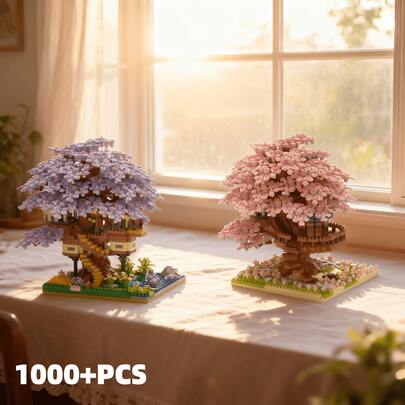 300+ Pcs Cherry Blossom House, Rainbow House, 2-In-1 Tree House Building Block Model Set, DIY Forest Cottage, Mini Bricks, Old Street Scene Set, Perfect For Tree House Display, Living Room Decor And Desktop Ornament, Ideal Birthday, Thanksgiving, Valentine's Day Gift. Helps Relieve Stress And Anxiety. Suitable For The Whole Family To Build.