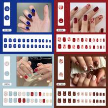 4 Boxes 96Pcs Short Squoval Press On Nails Sweet & Cool Blue Press On Nails, Short Oval False Nails With European Square Tips For Skin-Brightening,  Style Removable Fake Nails For Women & Girls, All Season Wear For Daily, Party, Date.Christmas Nail,Poly Gel Nail Kit,Nail Charm,Christmas Party. - 混合裝633 - 查看 2