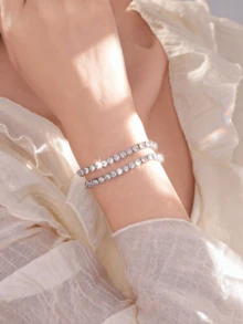 1pc Adjustable Copper Alloy Zirconia Tennis Bracelet, Suitable For Women's Daily, Party Wear, Valentine's Day Gift, Mother's Day Gift For Mom