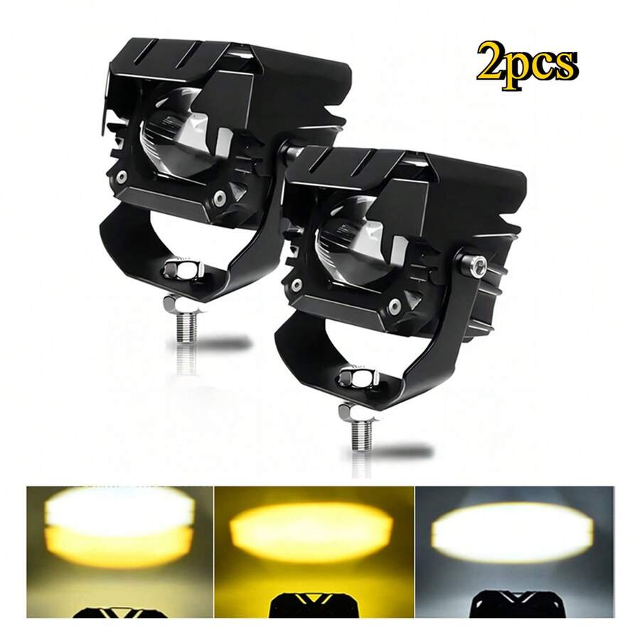 2 Pieces Auxiliary Projection Headlights With Magnifying Lens, 180W Bi-Color LED Lights, Suitable For Cars And Motorcycles. - Black - View 1