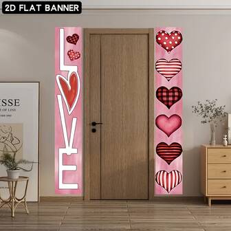 Cartel de puerta plano en 2D con forma de corazón para el Día de San Valentín - Pancarta colgante romántica para aniversario para fiestas interiores y exteriores, de poliéster resistente