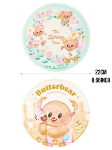 Butterbear圆形柔软腕托鼠标垫，毛绒质感表面，精致缝线，可爱Butterbear图案，温暖的粉彩色调（黄色/浅绿色），是青少年日常装饰和办公室/家庭桌面布置的理想之选，Butterbear粉丝收藏品，送给女朋友的可爱礼物 - 彩色 - 查看 3
