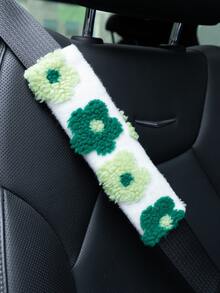 2 peças/1 peça Capa protetora de cinto de segurança do carro com flor de lã fofa, Protetor de ombro, Capa protetora anti aperto criativa para cinto de segurança do carro, Decoração de cinto de seguro, Pelúcia antiderrapante e quente para uso em festivais de primavera, outono e inverno - Tamanho Único - Visão 4