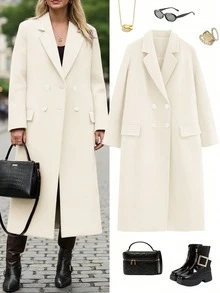 女士优雅翻领时尚通勤休闲针织混纺外套，适合新年穿着，白色春季款 - 白色 - 查看 7