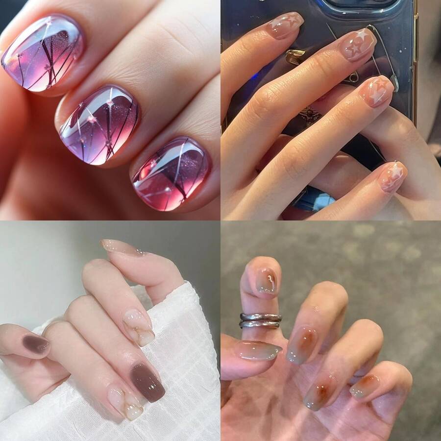 4 Boxes 96Pcs Short Squoval Press On Nails |Frosted Glazed Ice Ombre Press On Nails, Short Oval Crystal Clear False Nails For A Skin-Brightening Summer Look, European  Style Reusable & Removable Fake Nails For Women, Beach, Party, Vacation Wear.Nail Tech Supplies,French Tip Press On Nail,Christmas Nails Press On,Nail Set. - Gói hỗn hợp 635 - Xem 1