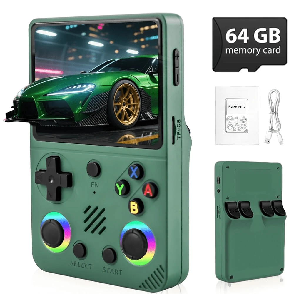 RG36 PRO Handheld Game Console, Creative Games, USB Rechargeable, 14+ Age Group, Non-Wireless, Polymer Battery, Portable Gaming Device - 綠色 - 查看 1