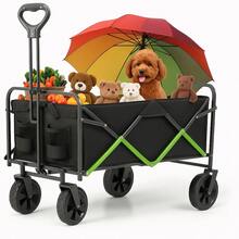 Carrito Plegable con Ruedas Giratorias y Puerta Lateral - Portátil para Carga Extra Larga hasta 150 Kg, Plegado Fácil por Mujeres Adultas, Transporte de Mercancías, Niños y Mascotas - Negro - Ver 2
