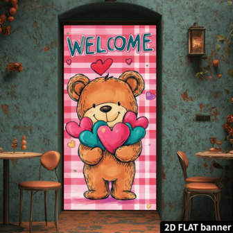 2D Flat Valentines Day Classic Door Banner - Polyester Hanging Decoration, No Power Needed, Perfect For IndoorOutdoor Parties