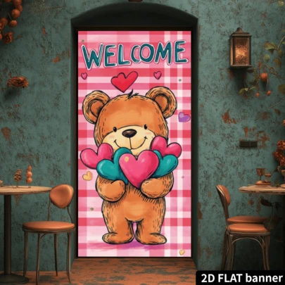 Pancarta plana 2D clásica del Día de San Valentín para puerta - Decoración colgante de poliéster, sin necesidad de electricidad, perfecta para fiestas interiores y exteriores