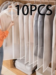 10pcs/5pcs/1pc Garment Dust Cover, Modern Semi-Transparent Dust-Proof Cloth, Thickened Zipper Suit Cover, Waterproof Clothing Cover, Wedding Dress Protector