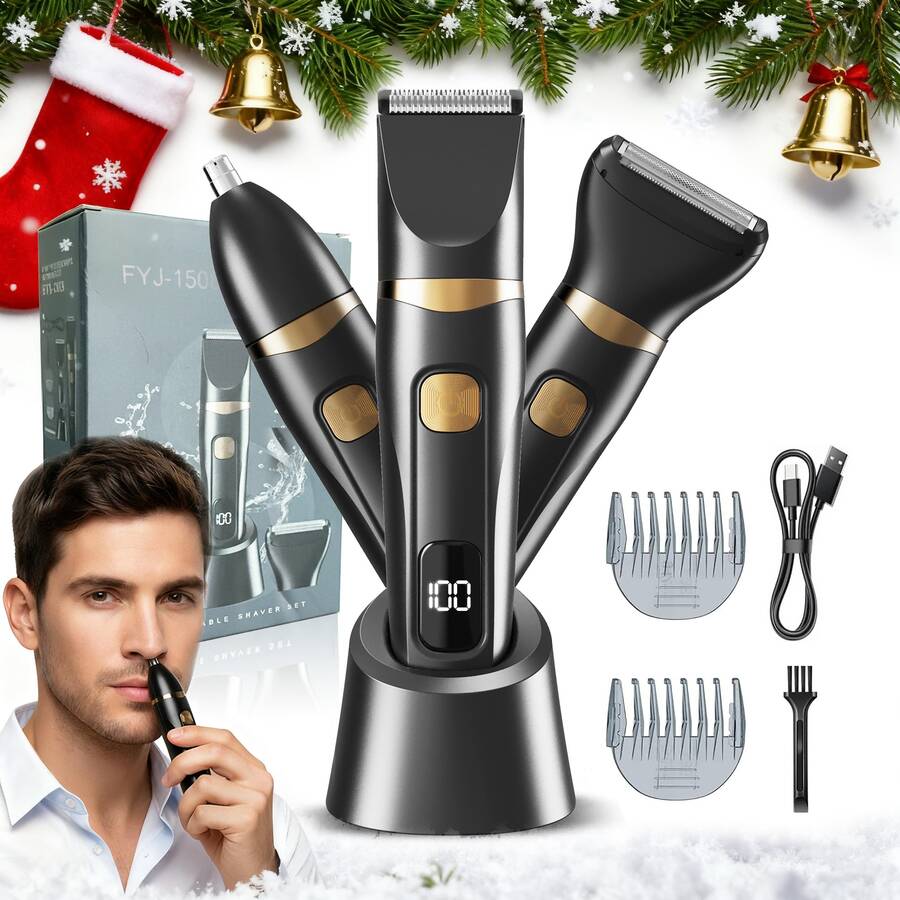 3-In-1 Electric Shaver, Electric Hair Clipper, Beard Trimmer, Nose Hair Trimmer, USB Rechargeable With LCD Display - Battery Level Indicator | Ideal Gift For Men Or Women
