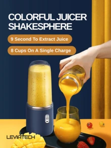 LEVIATECH 1pc 400ml Wireless Portable Electric Juicer Blender, USB Rechargeable Mini Fruit Juice Mixer With 6 Blades And Dual Cups, Multi-Function Juicing Cup Blender, Suitable For Home Or Outdoor Kitchen Food Processing, Great For Extracting Vegetables, Fruits And Making Milkshakes. - Single Cup With Lid - View 4