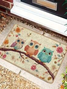 Felpudo con estilo vintage y desgastado con patrón colorido de búho y floral, hecho de terciopelo de cristal, adecuado para cuartos de lavandería, pasillos, decoraciones junto a la cama, decoración de estilo cottage y regalos de camping. Patrón rectangular de grano de madera, respaldo duradero, adecuado para baños, cocinas y decoración del hogar. Disponible en beige, marrón y azul. - Multicolor - Ver 8