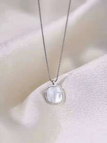1pc Square Shell Necklace, Minimalist Elegant Unique Design Pendant Choker Necklace For Women