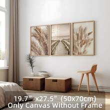 Bộ 3 tranh trang trí, phong cách hiện đại màu be Boho với họa tiết lá cây, cỏ, bãi biển, cầu tàu, tranh nghệ thuật tối giản treo tường cho nhà cửa, phòng khách, phòng ngủ, làm phông nền, tranh in trên vải canvas kèm khung tùy chọn. - Lá và phong cảnh (không có khung) - Xem 12