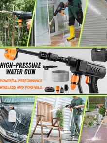 1pc Wireless Portable High-Pressure Water Gun - Outdoor Car Washing Tool, Powerful Performance, Multi-Gear Adjustable, Can Strongly Clean Car Stains, Also Can Be Used For Watering Plants, Cleaning Floors, Etc. Suitable For Car Washing, Yard Cleaning, Home Cleaning And Many Other Scenarios, Versatile Function! The Best Assistant For Your Home Cleaning! - Multicolor - View 2