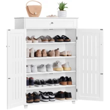 Butterslay 1PC 5-Tier Adjustable Shoes Rack, Closed Shoe Storage Cabinet With Louvered Door For Living Room Entryway Office White - 白色 - 查看 10