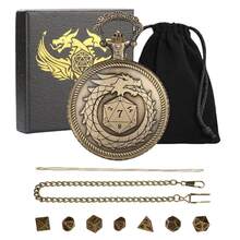 龙与地下城龙纹合金迷你多面骰子套装，配复古怀表盒——完美适用于龙与地下城（D&D）桌面游戏、角色扮演棋盘游戏配件、万智牌（MTG）、圣诞节个性化礼物（送给男友）、男士礼物创意、青少年趣味礼物 - 彩色 - 查看 15