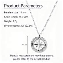 1件925纯银指南针项链，女士夏季款，镶钻方向指示吊坠，锁骨链，独特设计，时尚百搭，奢华颈饰