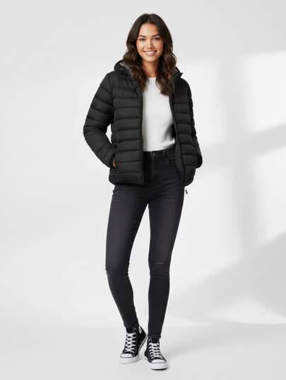Roly 1 Men's Padded Jacket With Hood (Shipping Within 48h) - Various Sizes - Black - 100% Polyester, With Zipper, With Padding And Quilted Lining, Side Pockets, Foldable And Easy To Store, Casual Coat, Comfortable, Light And Warm, Ideal For Autumn/Winter, Waterproof, Windproof, Daily Use, Sports And Outdoor Activities, Hiking
