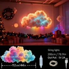 Luz de nube de juego RGB LED DIY para decoración de techo, adecuada para sala de juegos, luz de ambiente con control remoto que cambia de color, brillo de atardecer rosa y azul, aplicable para PC de transmisión, decoración de dormitorio (incluye 1 paquete de tela de algodón, 1 rollo de 4M de pegamento nano y 2M de tira de luz)