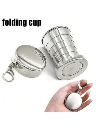75ml/150ml Stainless Steel Folding Cup, Telescopic Mug, Ultralight Stainless Steel Folding Cup With Keychain Lid - Easy Storage,For Outdoor And Emergency Drinking,Portable Anti Drop Telescopic Cup For Outdoor Travel, Advertising Holiday Gift Cup