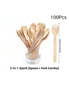 100pcs/Pack 100% Natural Birchwood Disposable Mini Dessert Spoons, 3.8 Inch/10cm, Suitable For Eating Desserts, Cakes, Ice Cream, Picnics, Camping, Parties, Summer Dinners, Portable - Multicolor - View 16