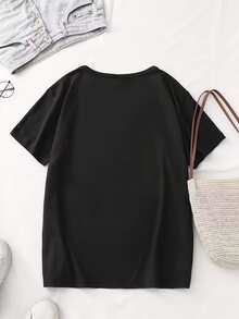 Women'S Comfortable Classic TShirt, Colorful Frozen Fruits Botanical Design Tee, Black Breathable Machine Washable Tops, Perfect For Healthy Lifestyle - màu đen - Xem 2