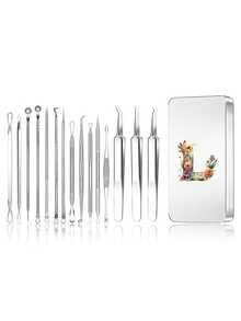 Brodark 15pcs/Set Iron Box Acne Blackhead Remover, Pore Cleansing Tool, Deep Cleansing Facial Care Tools - Silver - View 12