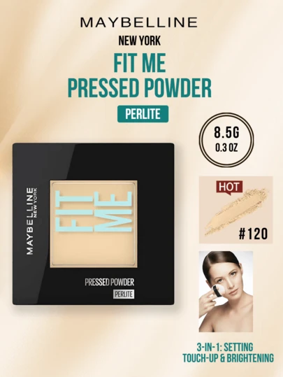 FIT ME PRESSED POWDER PERLITE #120 MATTE HIGHLIGHT-FAIR SKIN 8.5G/0.3OZ - HOT 3-IN-1 Setting Touch-Up & Brightening, 25μM Ultra-Fine Powder For Seamless Soft Focus, One Pat Conceals Pores & Mattifies, PERLITE Infused With Lacquer-Textured Exterior & Tear-Drop Latex Puff For 360° Flawless Application, Lightweight No Shine/No Mask-Like Finish/No Ashy White, 3-Step Easy Use For Fair Skin Seeking Natural Highlight & Daily Setting