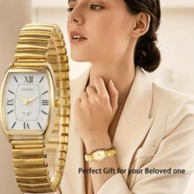 Women's Vintage Business Casual Quartz Watch - Elegant Barrel-Shaped Dial, Elastic Band, Minimalist Fashion Wristwatch For Daily Office & Daily Wear - Vàng - Xem 3