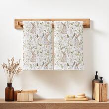 2 piezas Toallas de cocina con diseño minimalista de flores de primavera y conejos, de material suave de poliéster, adecuadas para decoración de cocina, limpieza, decoración de fiestas, artículos esenciales de cocina y baño, decoración del hogar, regalo de inauguración de casa - Multicolor - Ver 2