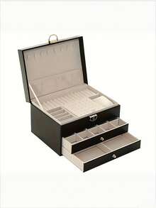 1pc Large-Capacity Three-Layer Jewelry Box,[US-Based Shipping]Pu Leather Multi-Functional Jewelry Box, Watch Box With Lock, 3-Layer Large Capacity Jewelry Storage Box, For Earrings, Rings, Watches, Bracelets And Other Accessories, Organizing And Storing, Festival Gift For Delicate Friends, Double-Deck Lockable Jewelry Storage Container For Necklaces And Accessory Organizing,Portable Jewelry Storage Box With Multiple Layers And Drawers,Dresser Jewelry Storage Box With Drawer,Luxury Diamond-Shaped Multi-Layer Lockable Jewelry Box,Lockable For Necklaces,Valentine's Day Gifts For Women Elegant Gift Solution With Security Earring And Ring Organizer, Portable Durable,Exquisite Display Packaging Storage Container Back To School,Holiday Gift, Women's Gift, Christmas Gift.Ideal Gift For Loved Ones,Jewelry Jar,Jewelry Organzier,Jewlery Storage Oraganizer,Jewelry Dish,Jewelry Display,Joyero,Jewelry Boxes,Watch Case,Earring Holder,Desk Oraganizer,Drawer Organzier,Drawer Storage,Storage Orangizer - màu đen - Xem 6