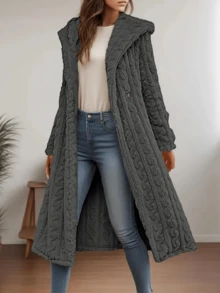 Women Casual Long Sleeve Collar Hooded Trench Coat With Medium Stretch Fabric Stylish Winter Outerwear - 淺灰色 - 查看 3