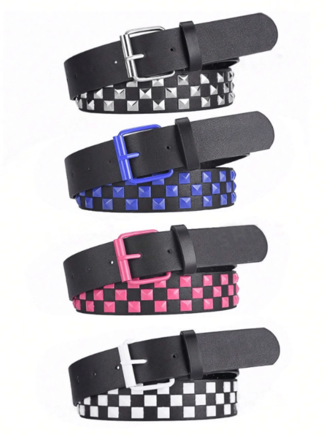 1件男女通用朋克铆钉金字塔方形腰带，PU皮革朋克时尚配饰，适合日常佩戴，情人节送给女朋友/男朋友的绝佳礼物 - Color - 查看 1