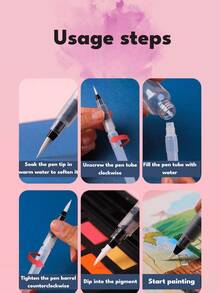 3/6/12 قطعة مجموعة أقلام حبر نافورة، فرش ألوان مائية صلبة، أقلام مياه ذات سعة كبيرة، أقلام ملونة قابلة للذوبان في الماء، هدايا، رسم وتصميم - أبيض - مشاهدة 3