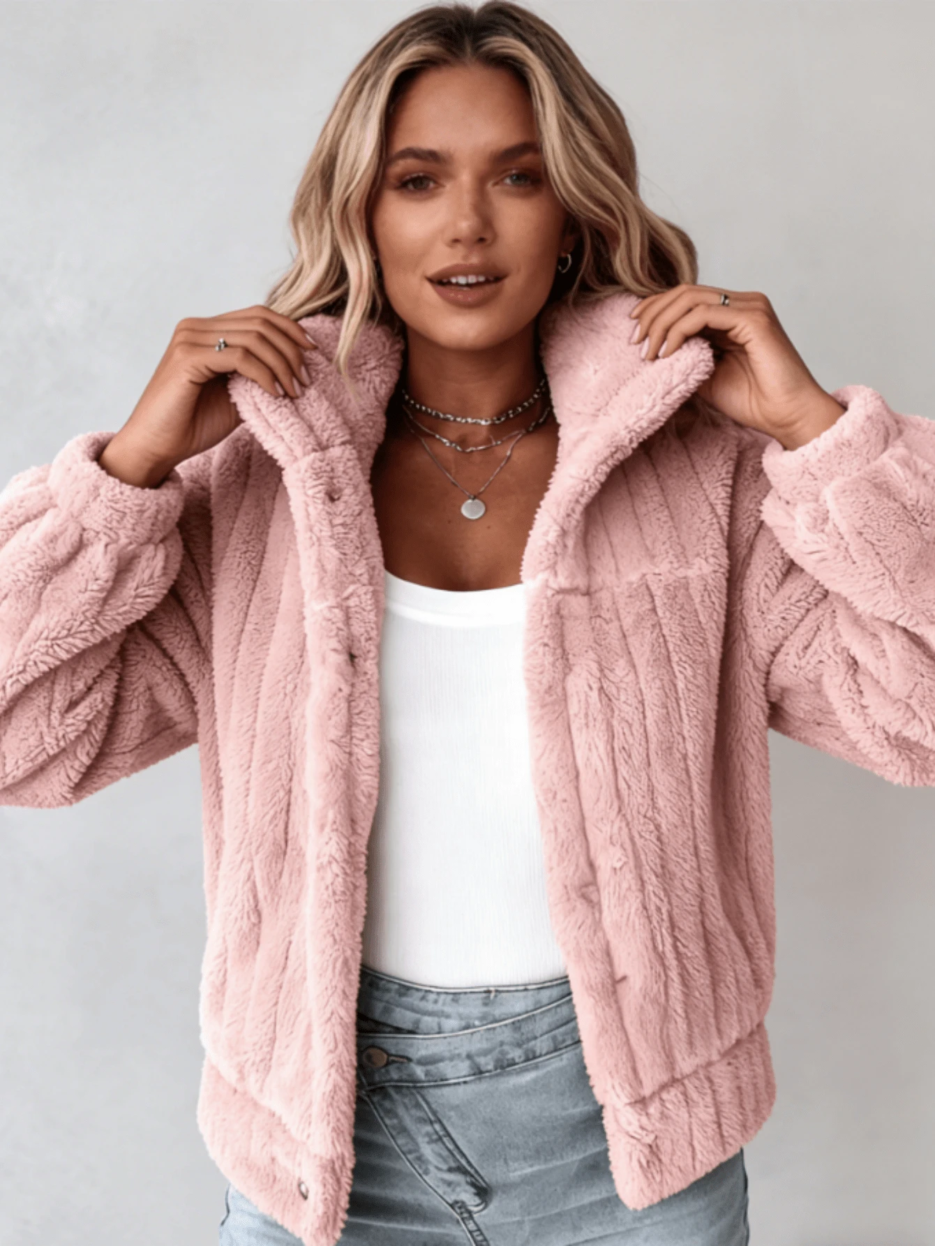 Women's Cozy Fleece Sweatshirt - Loose Fit Fall Winter Wear, Collar Half-Zip Design, Minimalist Stylish Athletic Outdoor Sweatshirt, Suitable For Loungewear & Daily Casual Use, All-Ages (Teens To Adults) Friendly, Multi-Color Options | Soft Fleece Construction | Versatile Casual Women's Top - 粉色 - 查看 1