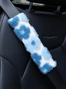 2 peças/1 peça Capa protetora de cinto de segurança do carro com flor de lã fofa, Protetor de ombro, Capa protetora anti aperto criativa para cinto de segurança do carro, Decoração de cinto de seguro, Pelúcia antiderrapante e quente para uso em festivais de primavera, outono e inverno - Tamanho Único - Visão 3