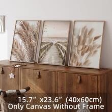 Bộ 3 tranh trang trí, phong cách hiện đại màu be Boho với họa tiết lá cây, cỏ, bãi biển, cầu tàu, tranh nghệ thuật tối giản treo tường cho nhà cửa, phòng khách, phòng ngủ, làm phông nền, tranh in trên vải canvas kèm khung tùy chọn. - Lá và phong cảnh (không có khung) - Xem 16