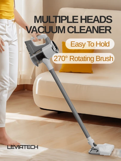 LEVIATECH Multiple Heads Cordless Vacuum Cleaner,Suitable For Home/Office Cleaning With 15KPa Cyclone Suction,Multi-Functional Portable Car Vacuum Cleaner, Pet Hair Removal,Applicable To Various Scenarios, Includes Multiple Accessories,270° Rotating Brush,Handheld